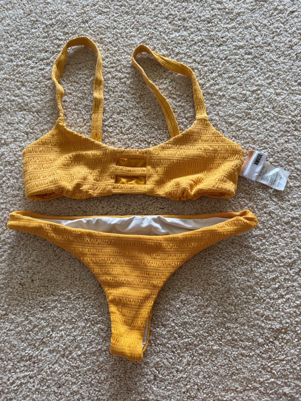 Amuse Society Yellow Textured Bikini Set